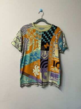 Jack & Jones Originals Men's Multicolor Graphic Slim Fit Cotton T-Shirt Size L